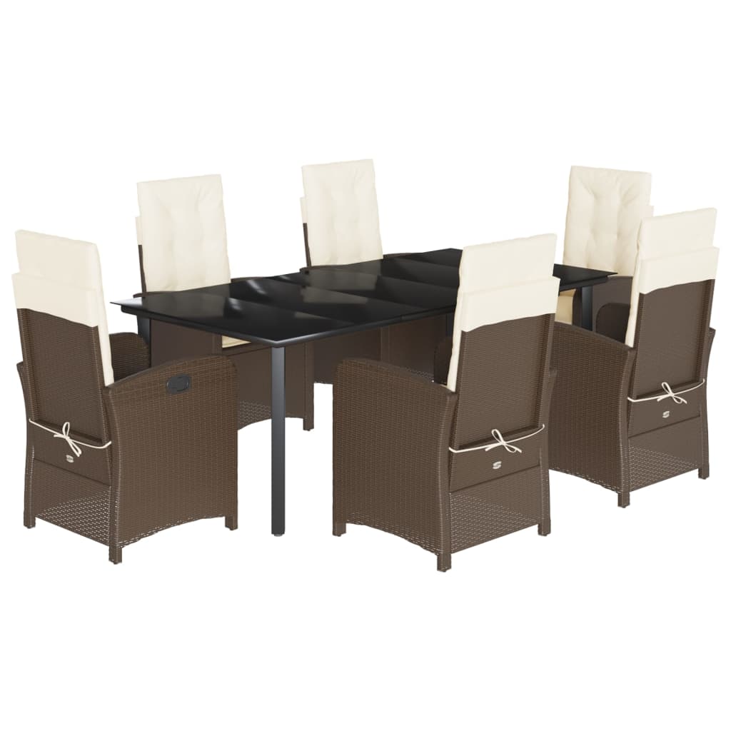 7-tlg. Garten-Essgruppe mit Kissen Braun Poly Rattan